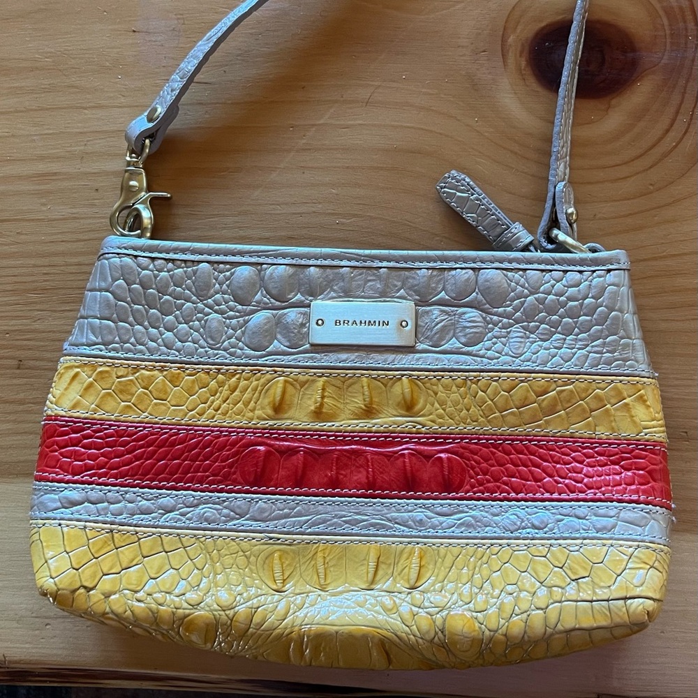 Brahmin Anytime Mini in Vineyard Fizz Croc Embossed Leather Metallic Striped